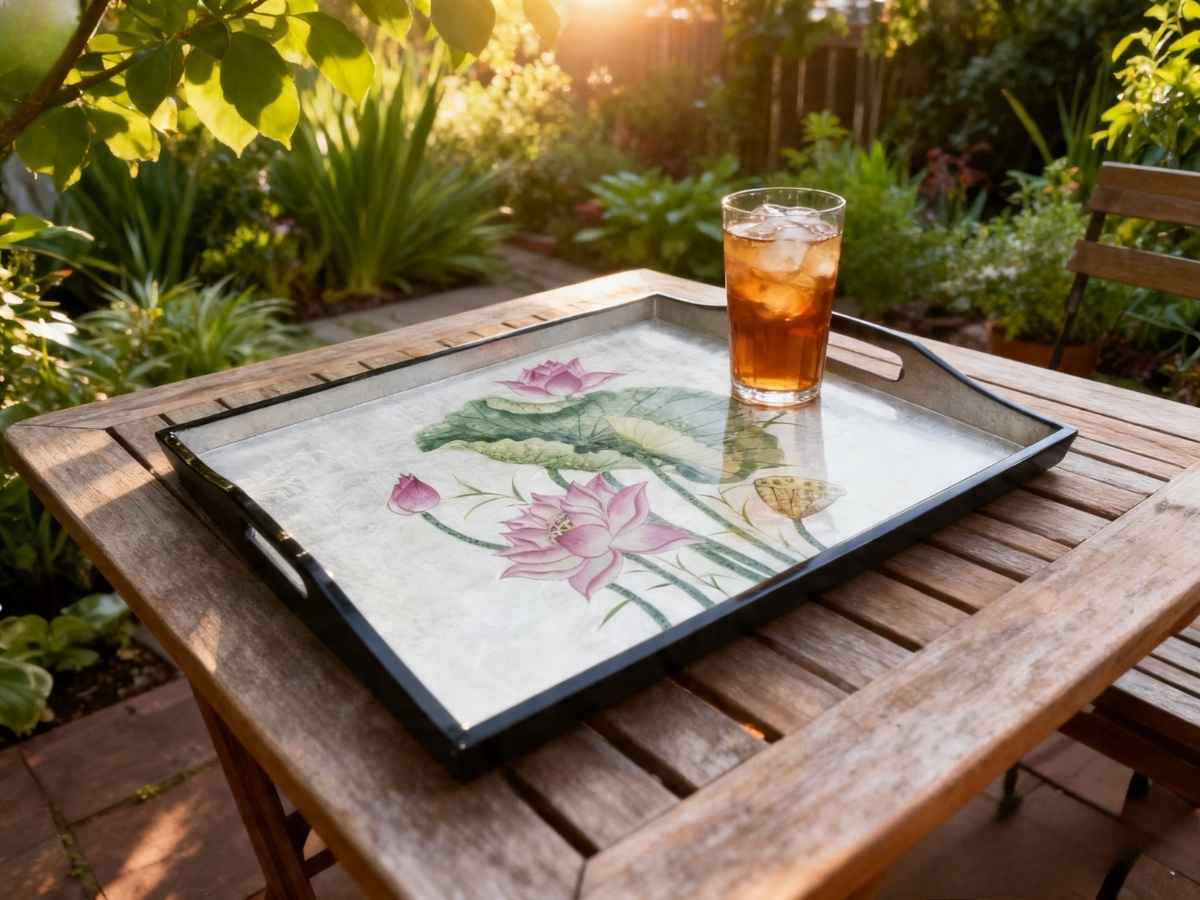Khay sơn mài cao cấp hoa sen màu nền bạc -Lacquer Trays SMTN3555-2