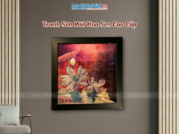 Tranh sơn mài hoa sen cao cấp 35x35 MNV-TSM3535/15