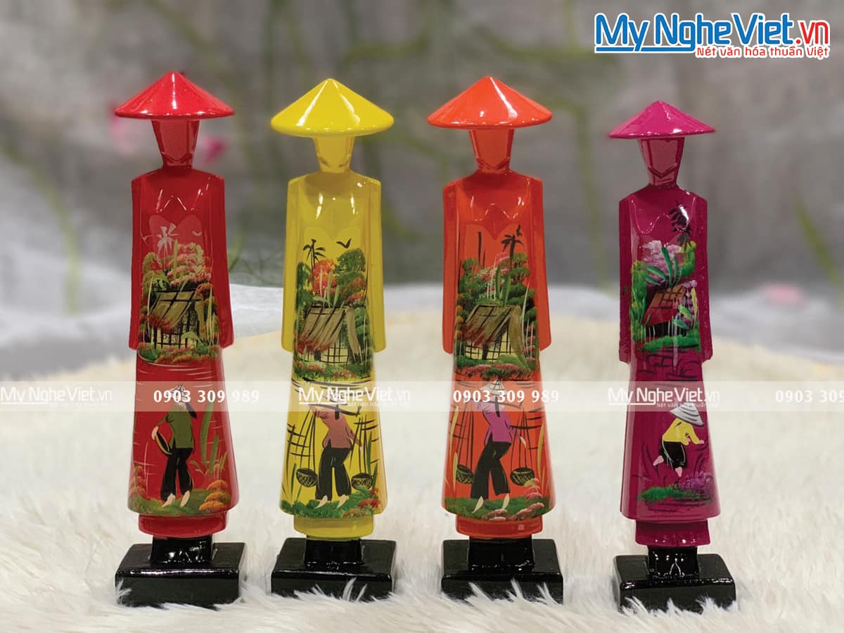 Tượng Cô Gái Áo Dài Việt Nam Sơn Mài Đồng Quê Cao 25cm MNV-T03-1