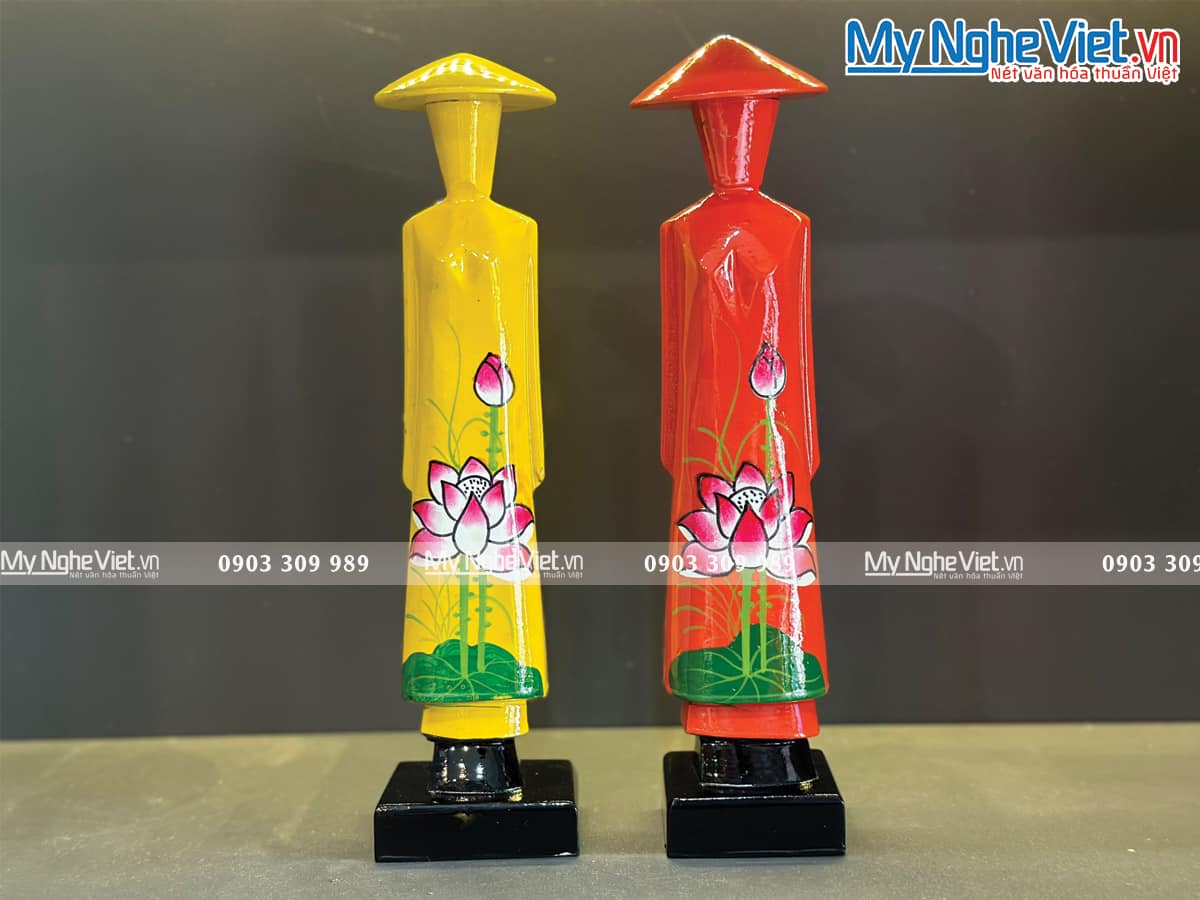 Tượng Cô Gái Áo Dài Việt Nam Sơn Mài Hoa Sen Cao 25cm MNV-MISSH25