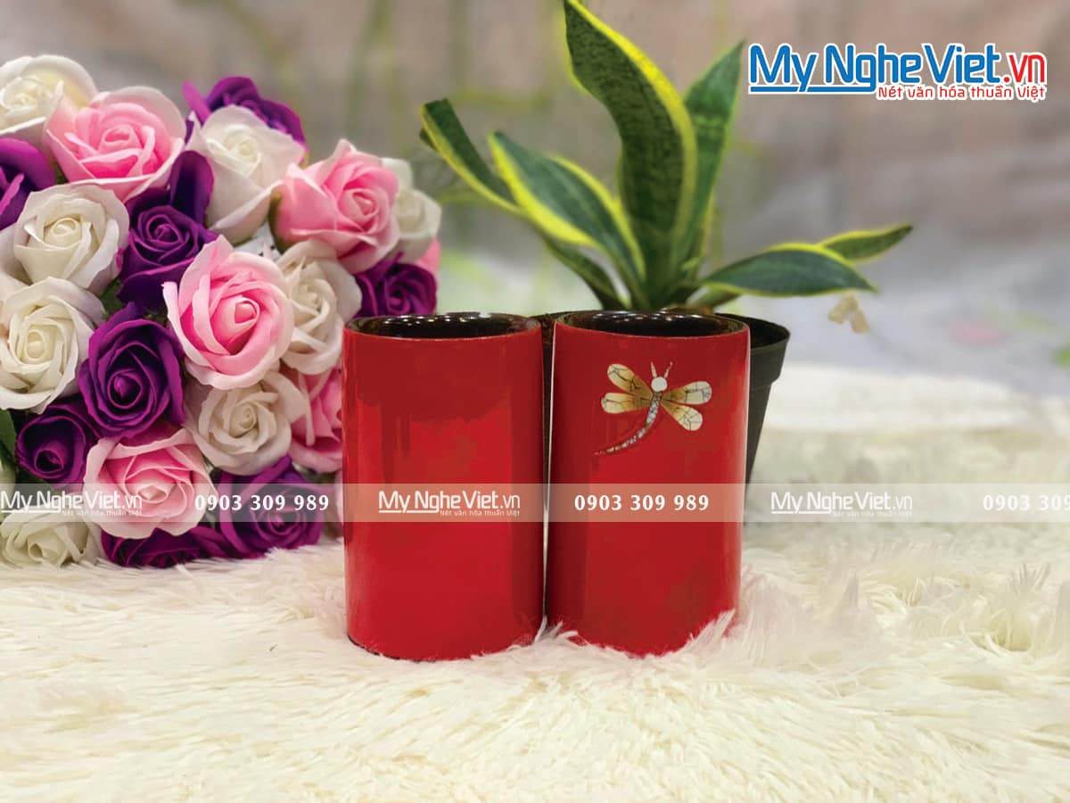 Lọ cắm bút sơn mài chuồn chuồn