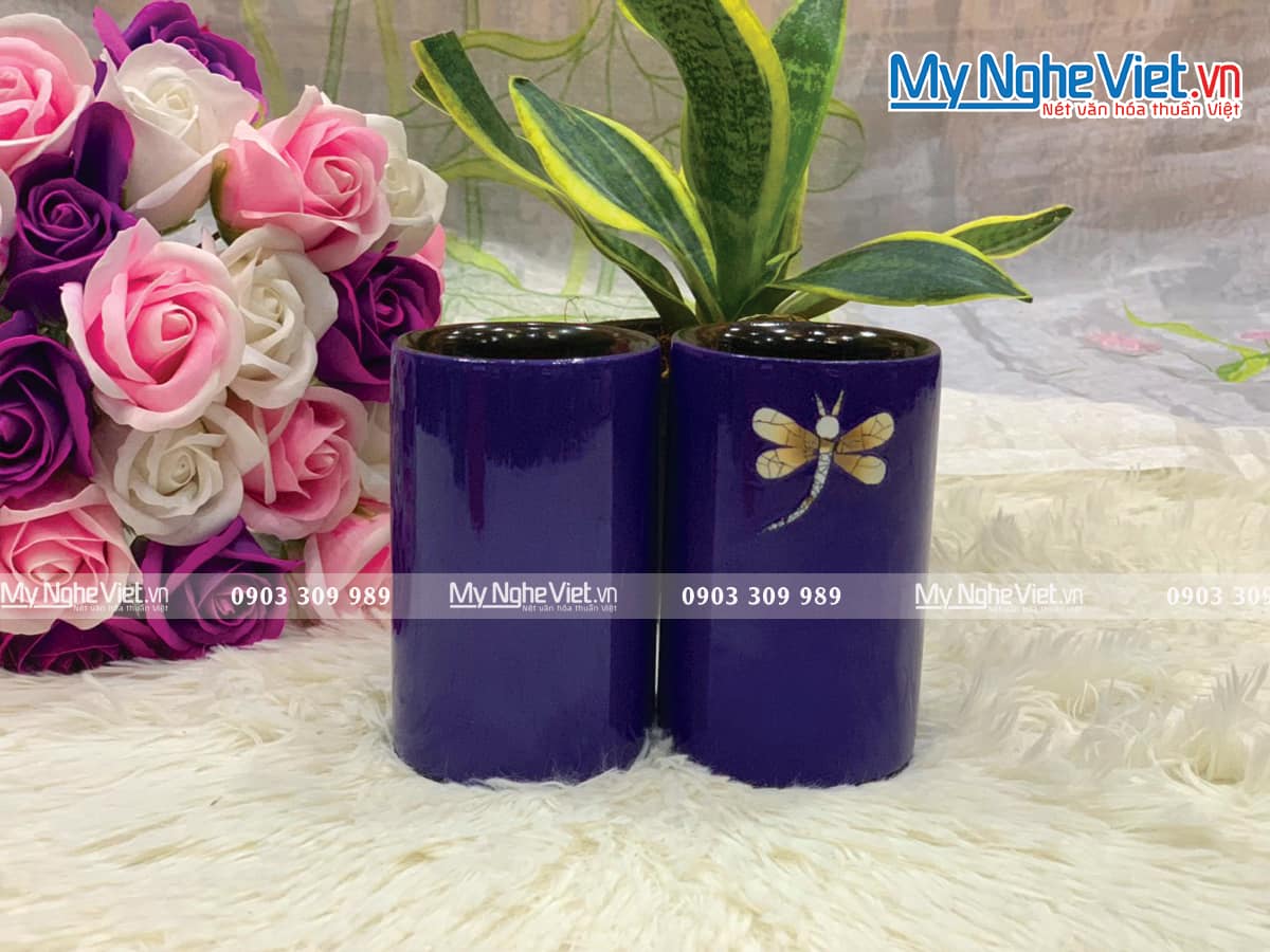 Lọ cắm bút sơn mài chuồn chuồn