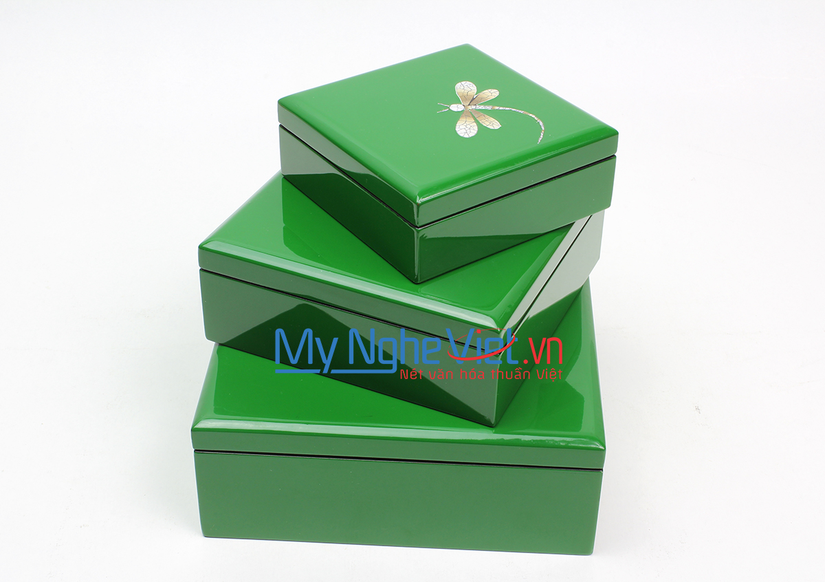 Bộ ba hộp sơn mài vuông MNV-SMA496